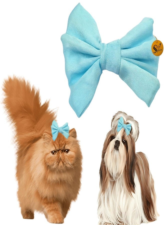 Sage Square Pet Hair Clips | Handmade Bow for Dogs & Cats | Stylish Topknot Bow | Luxry Pet Grooming Accessory | Fancy Hair Bow for Weddings, Festivals & Birthdays | Perfect for Gifting (Light Blue) - Image 1